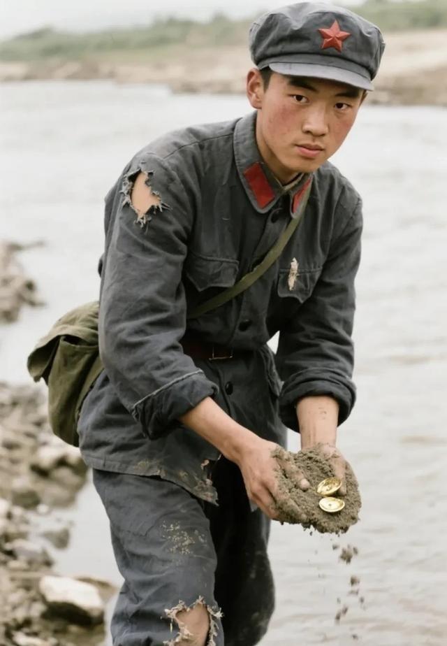 1937年，西路军郑宗贤在逃亡路上正给一老汉背沙淘金，突然，一个衣衫褴褛的女红军