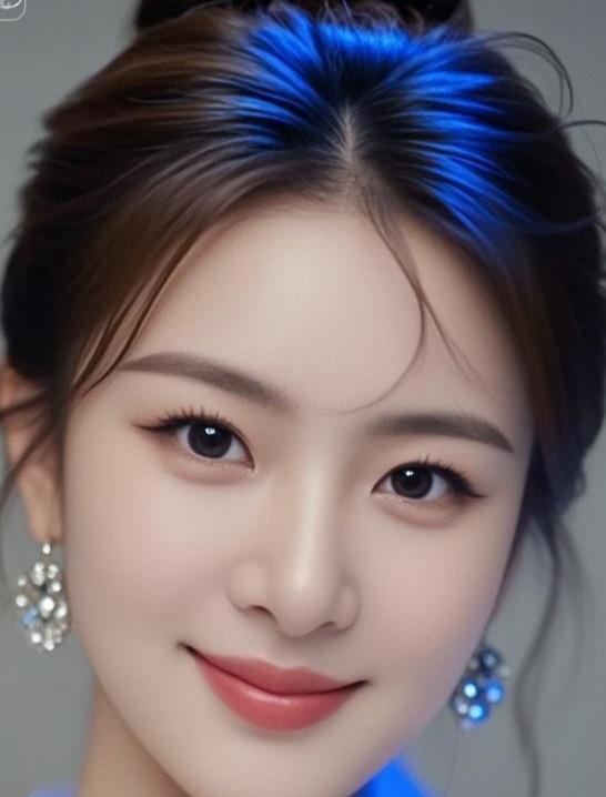 温柔蓝发少女，甜美笑容动人！💙😊