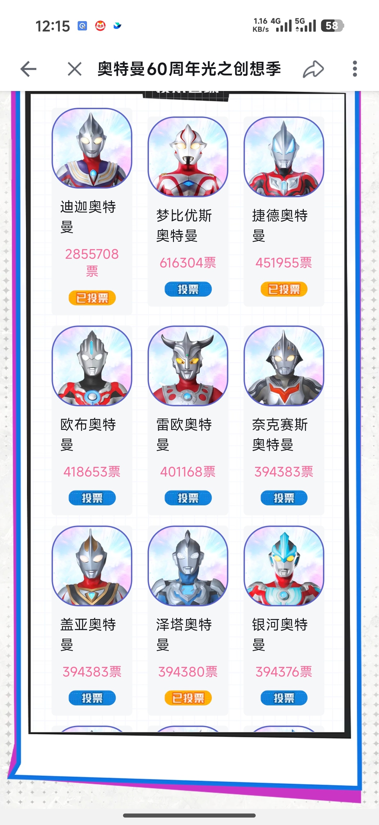 凑个热闹，原本想投杰克、迪迦、泽塔结果没有杰克投了捷德