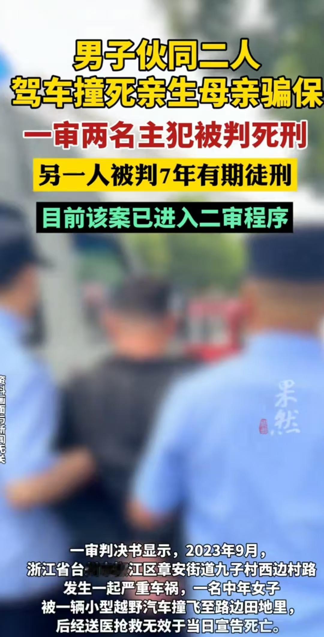 台州，男子伙同两名嫌疑人，将自己的母亲撞到田里，随后老人不治身亡。民警调查发现，