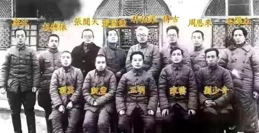 从人员上看，这张照片拍摄于1937年12月会议期间。

前排落座的各位，都是从各