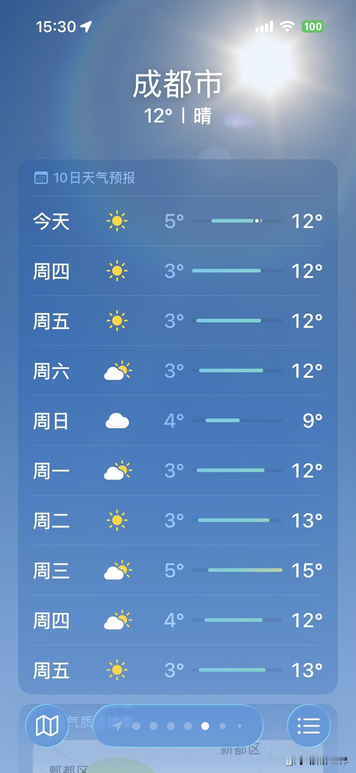 成都的太阳，绝对是从西边出来了！1月7日到13日，成都市，居然每天都有太阳！啊啊