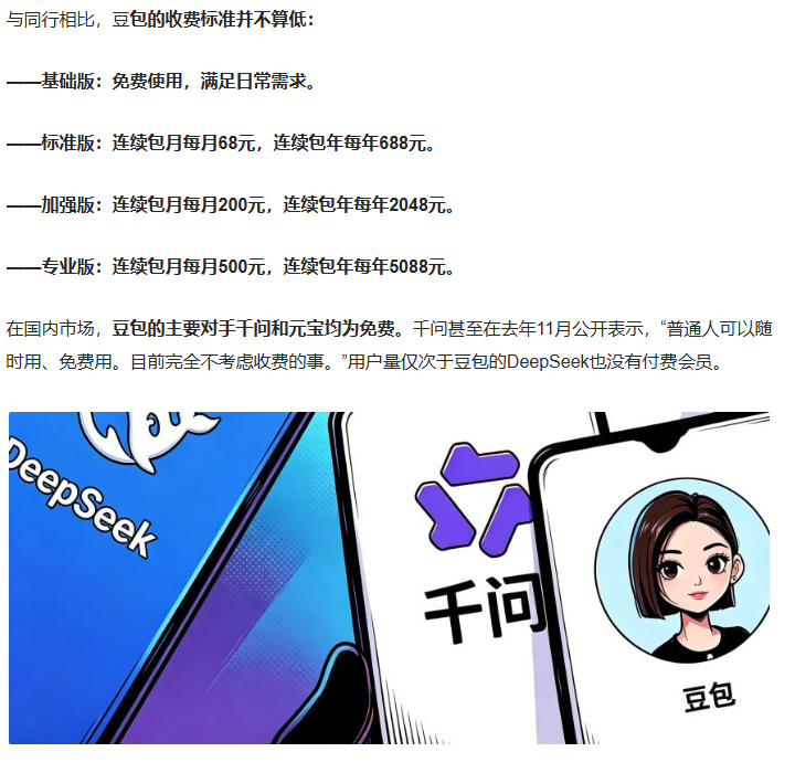 常年免费的豆包App，开始卖会员了。一句话总结：没有AI生产力，付费用户就不会多