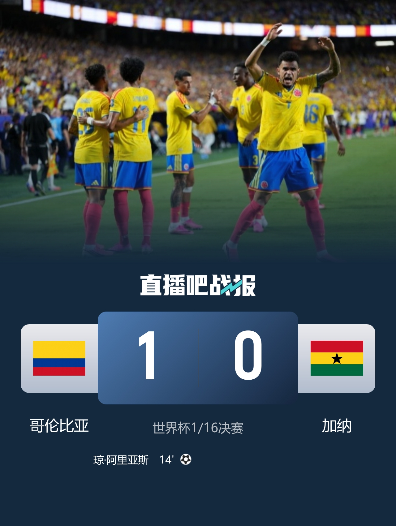7月4日讯 北京时间7月4日早上09:30，世界杯1/16决赛，哥伦比亚与加纳的