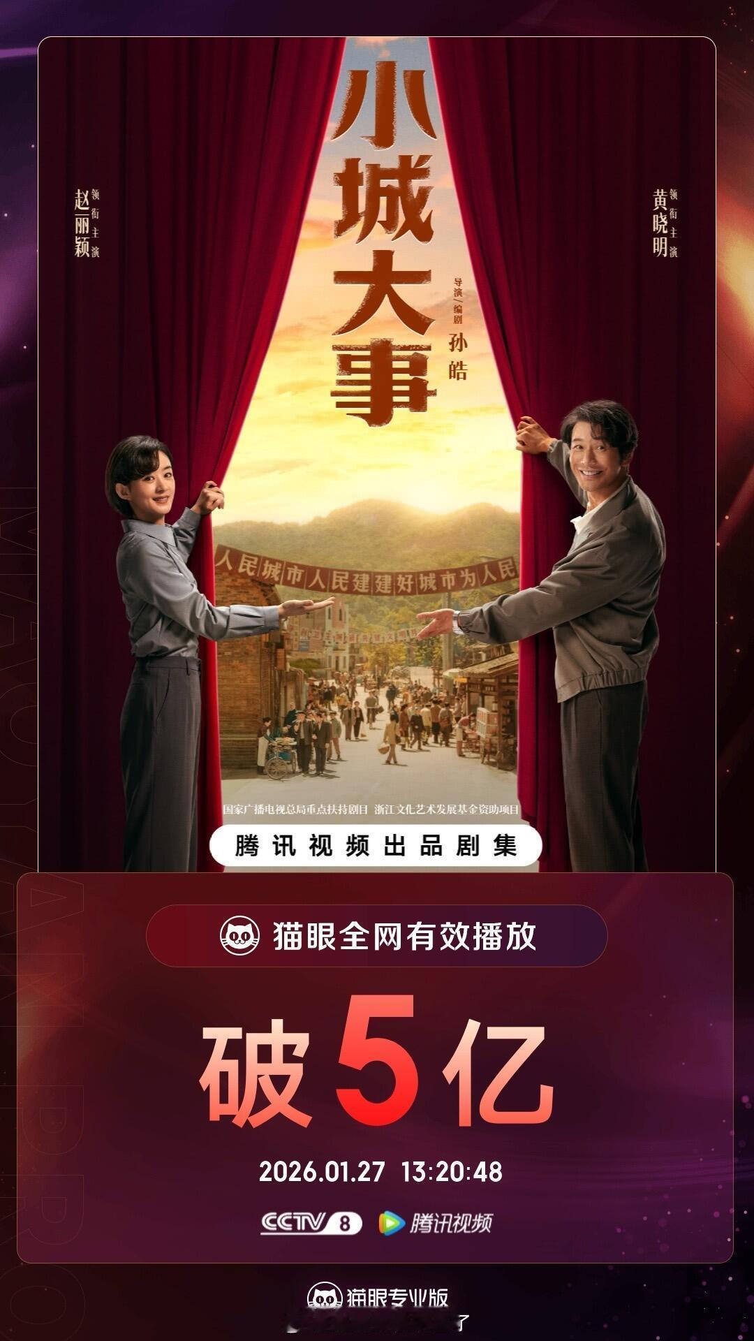恭喜赵丽颖《小城大事》猫眼全网有效播放量破5亿🎉🎉🎉小城大事