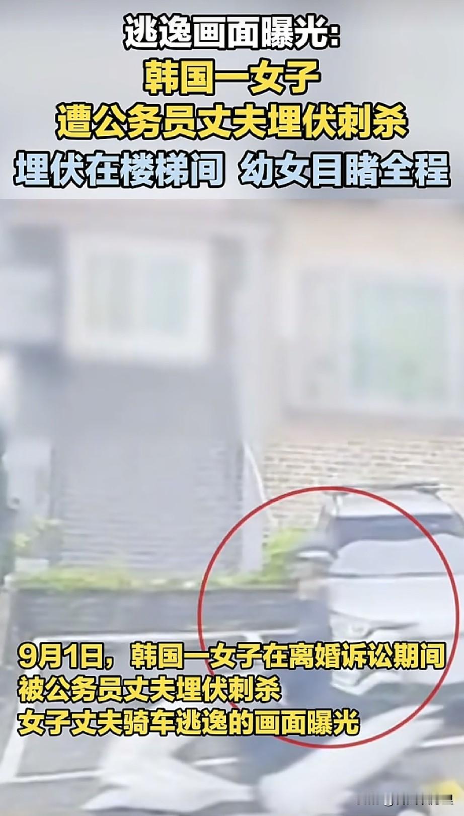韩国再爆凶案！公务员丈夫埋伏刺杀妻子，年幼女儿目睹全程，实在令人唏嘘！
 
这件