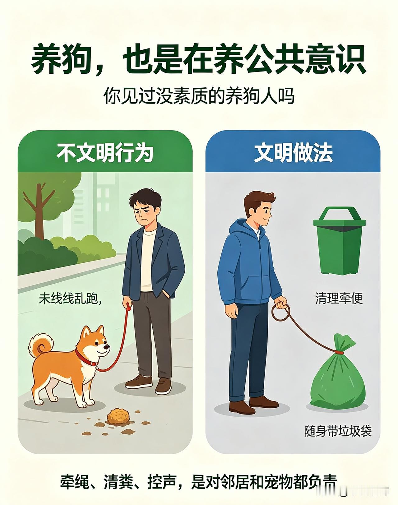 你见过没素质的养狗人吗?
现实里确实遇到过部分没素质的养狗人。出门遛狗不牵绳，任