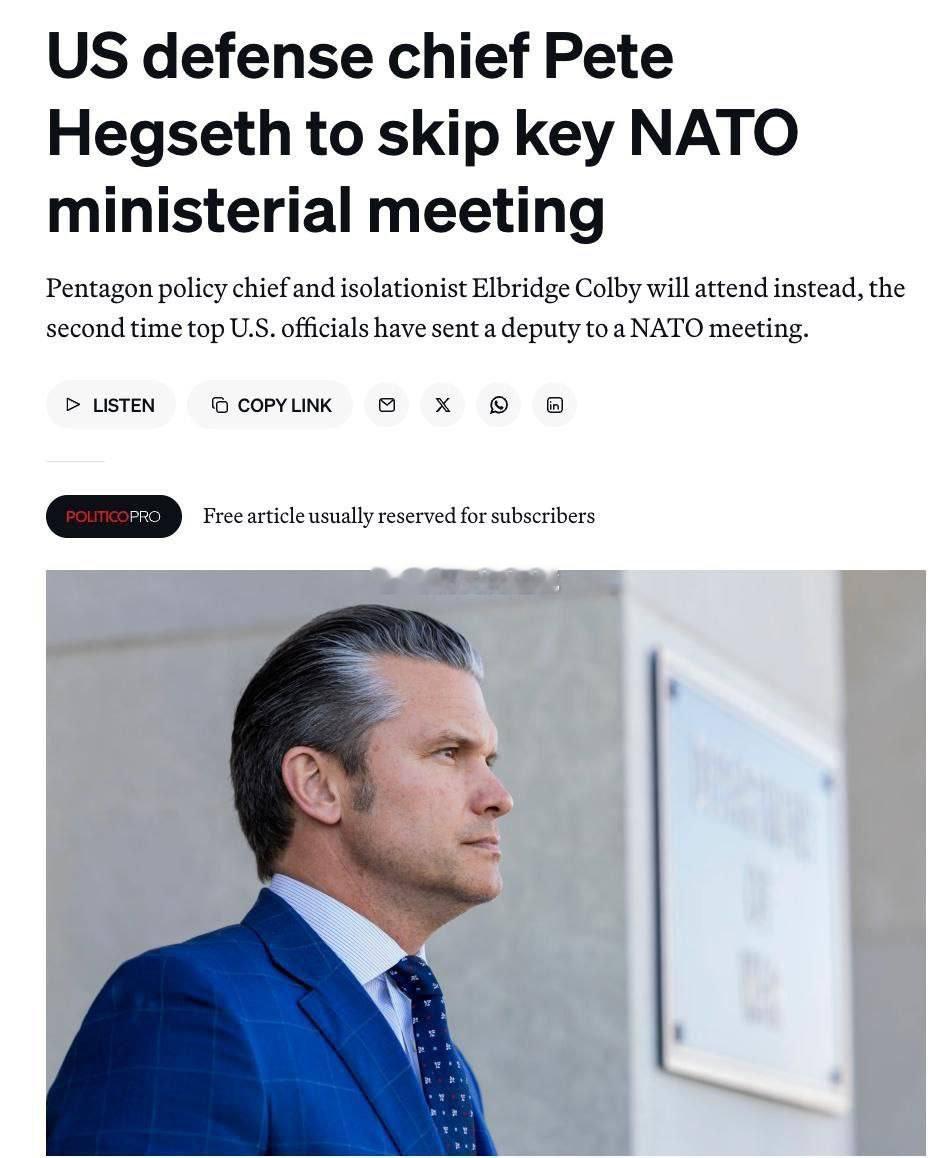 据Politico报道，美国战争部长皮特·赫格塞斯将不会出席 2 月 12 日在