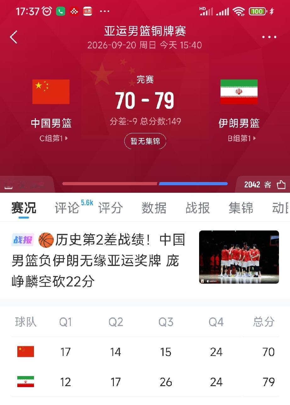 亚运会中国男篮70:79伊朗男篮，恭喜中国男篮拿到第四名，获得铁牌一块。上届亚运