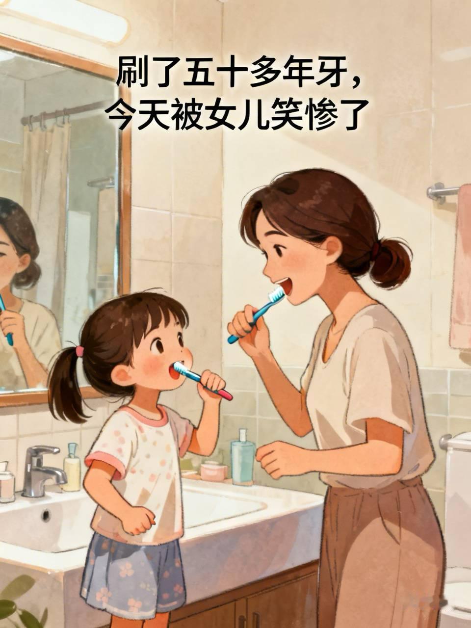 刷了五十多年牙，今天被女儿笑惨了

女儿站我旁边刷牙，突然停下来：“妈，你刷牙咋