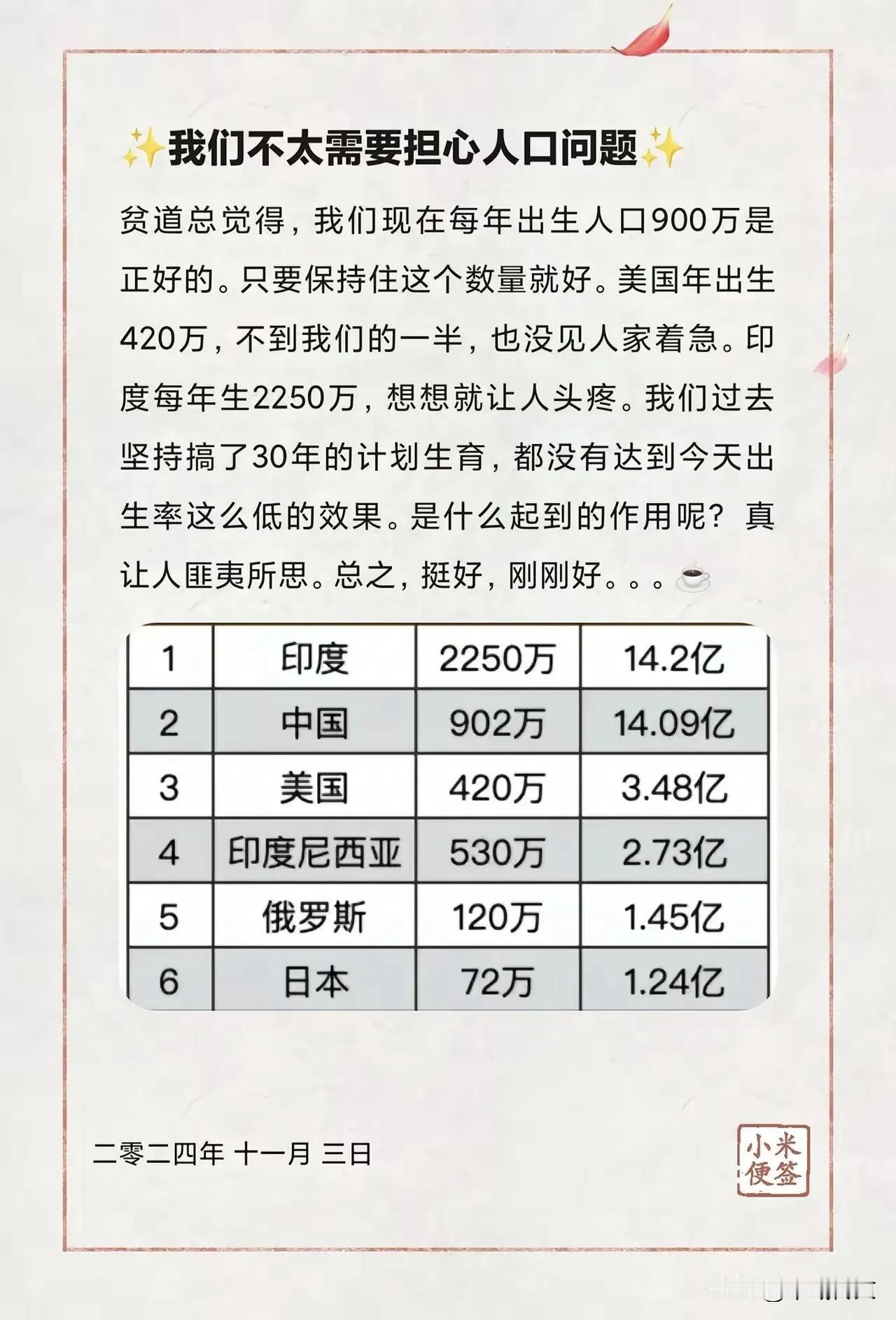 印度、美国、俄罗斯都没担心人口出生率的问题，为什么我国老是担心人口问题呢？

以