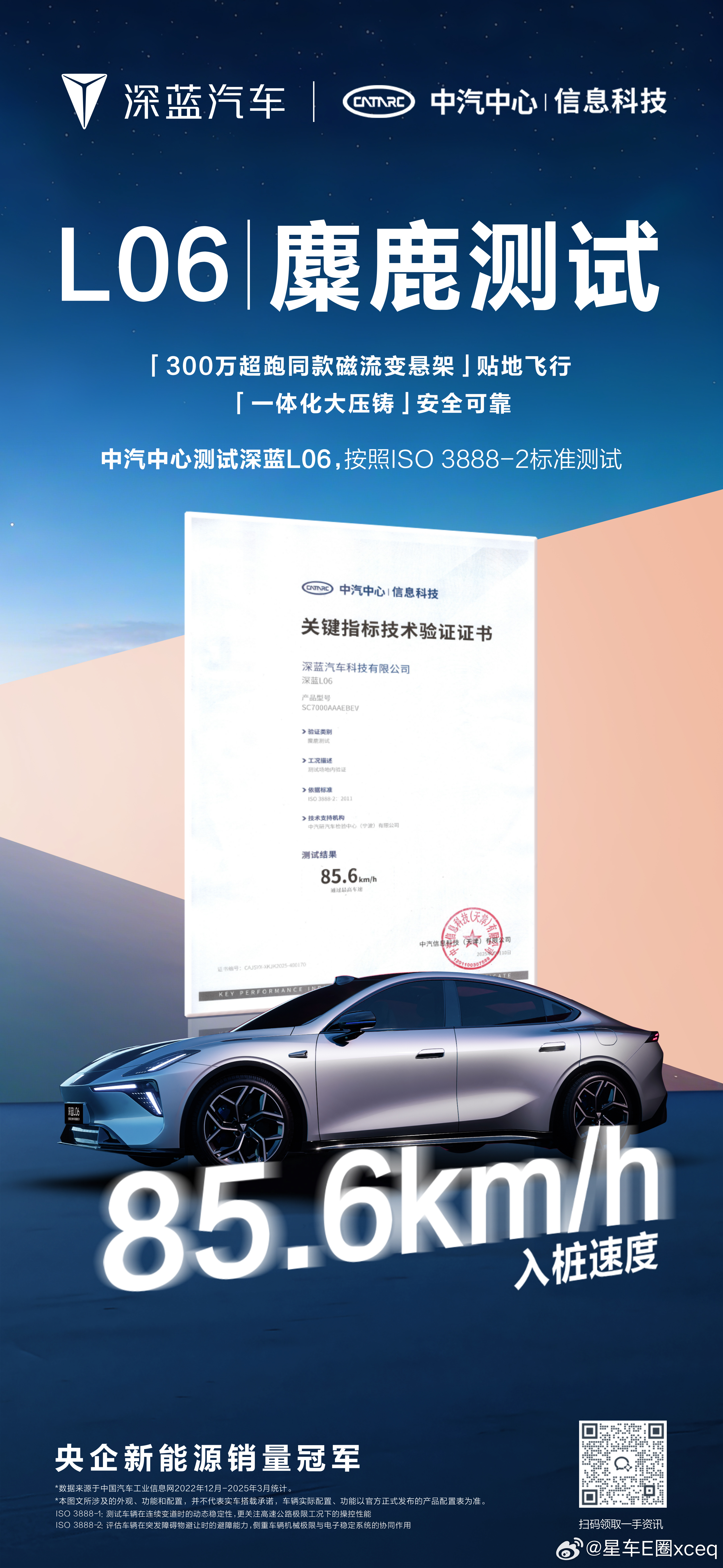 深蓝L06麋鹿测试成绩出炉！「300万超跑同款磁流变悬架」贴地飞行    「一体