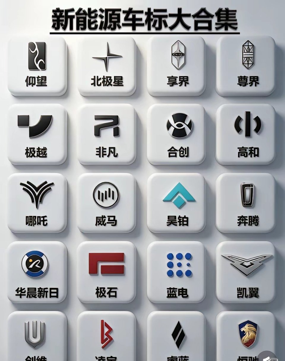 路上跑的新能源车标，你能认出几个？从特斯拉、小米、比亚迪这些热门品牌，到仰望、昊