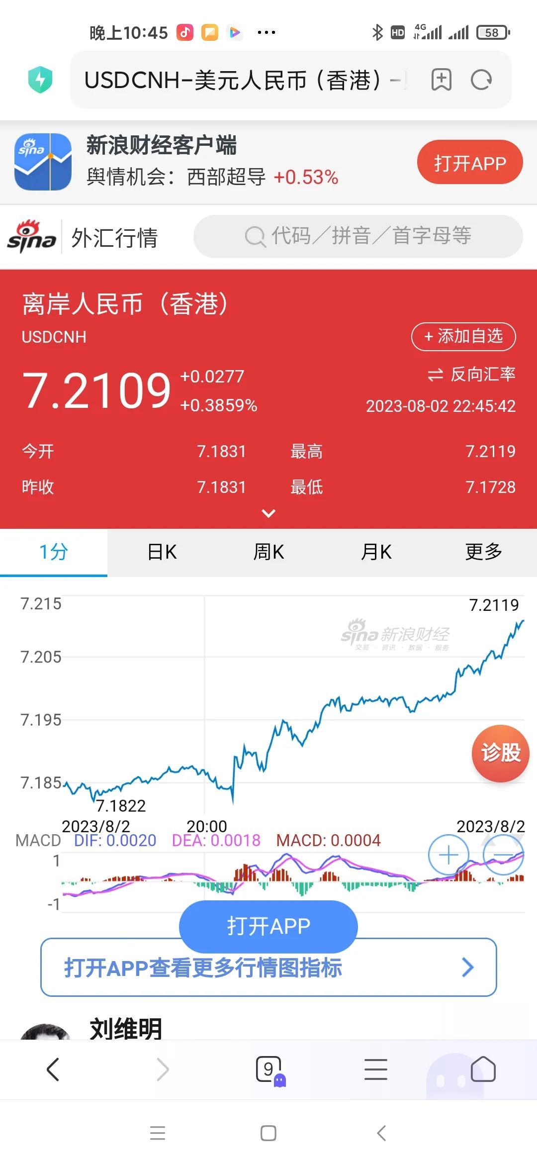 前几天上头喊了一下口号，人民币一下升值到7.13，害得我星期一担惊受怕让老婆赶紧