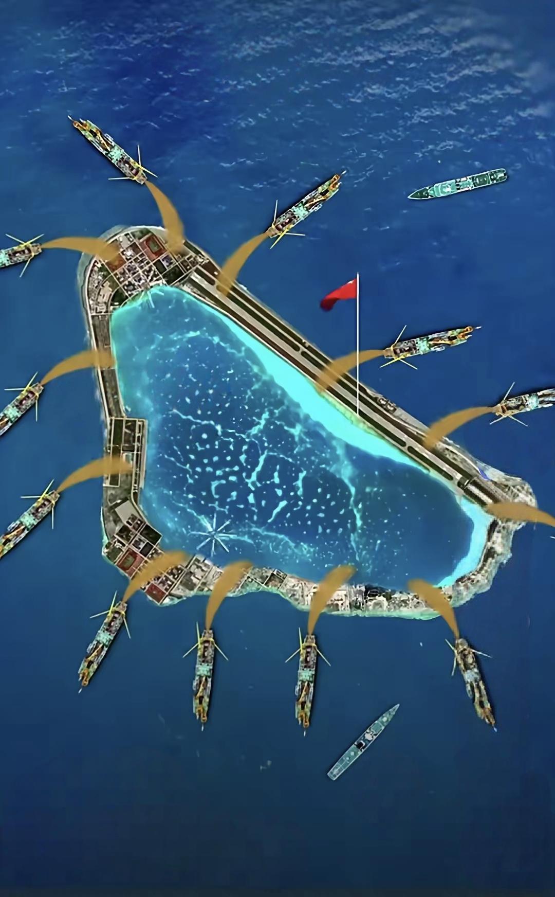 不要再说给黄岩岛填岛了，这是不现实的，我们只能守，黄岩岛周围，出了泻湖范围，水深