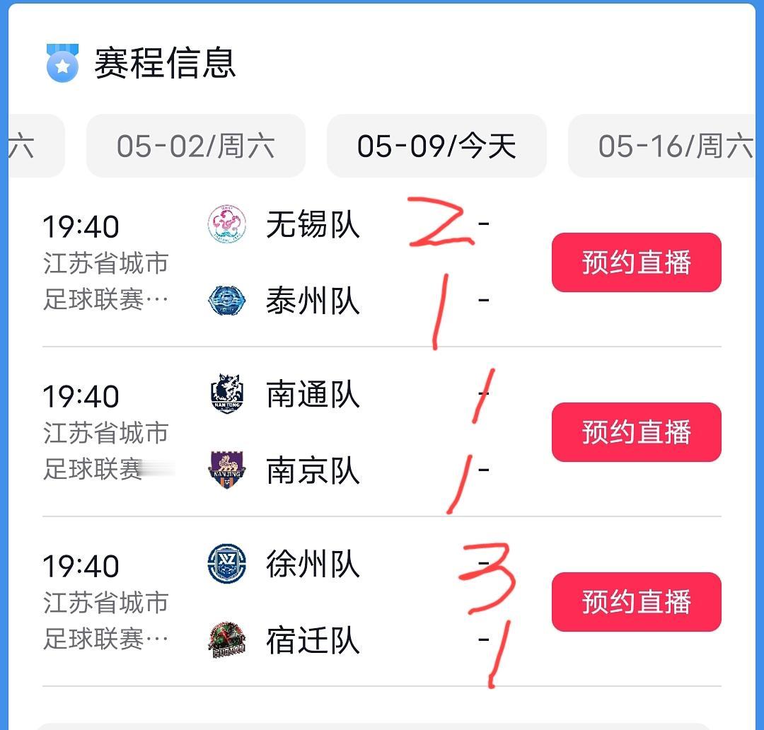 今天苏超三场比赛的结果预测！
无锡2:1泰州。无锡进攻能力应该是强于泰州的，但泰