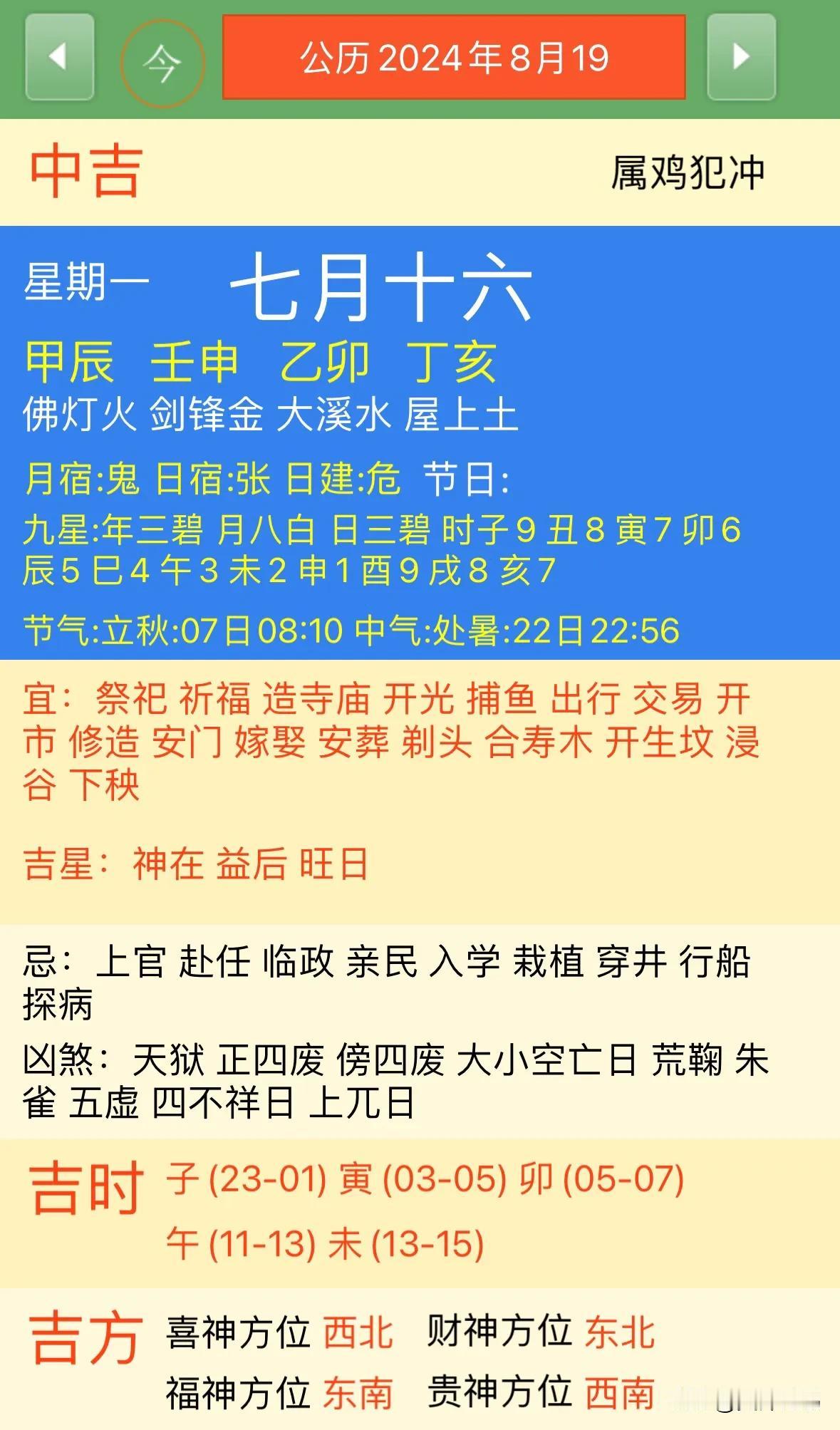 2024年8月19日【今日黄历宜忌每日老黄历忌讳】
