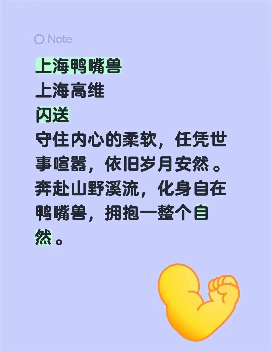 上海鸭嘴兽上海高维闪送守住内心的柔软，任凭世事喧嚣，依旧岁月安然。奔赴山野溪流，