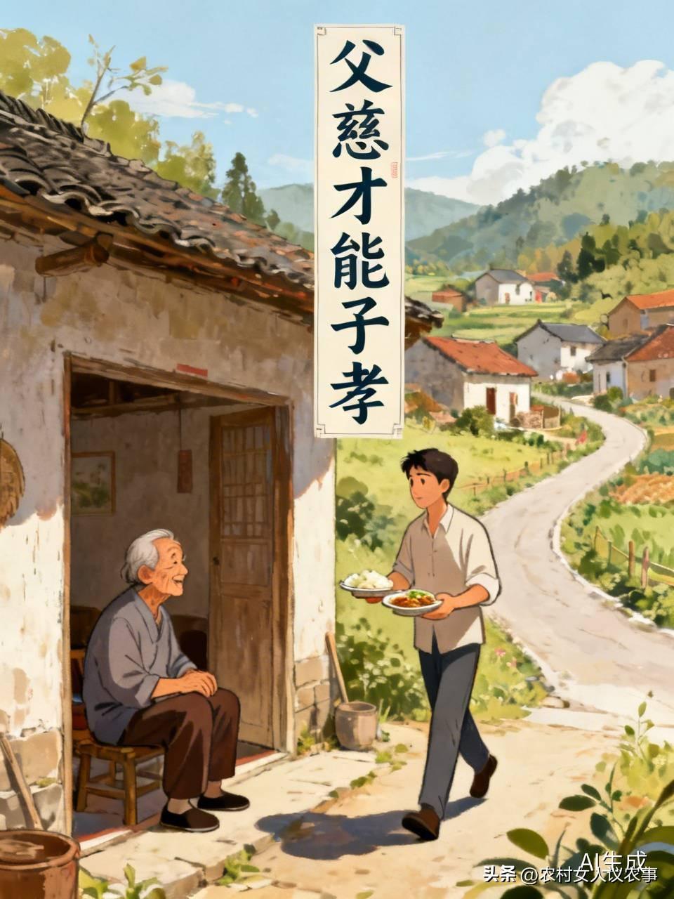 父慈才能子孝。
村里85岁的老人脑梗卧床了。
听他儿媳说，他儿子每天三顿去送饭给