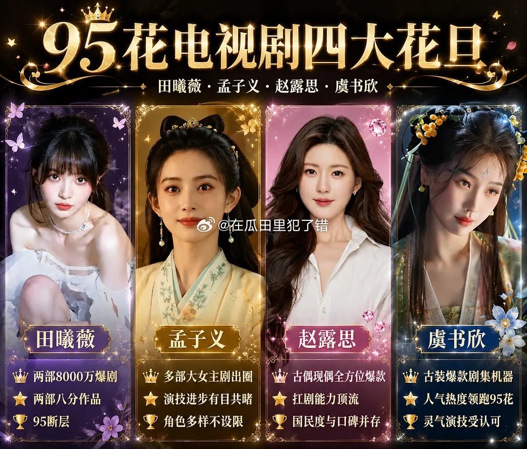 95后女星电视剧新四大花旦:田曦薇 孟子义 赵露思 虞书欣 