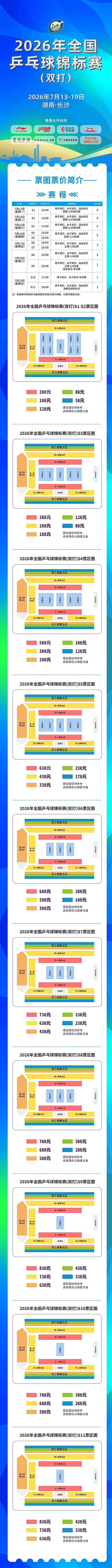 2026全国乒乓球锦标赛(双打)丨售票信息【票价】58元-838元不等【售票时间