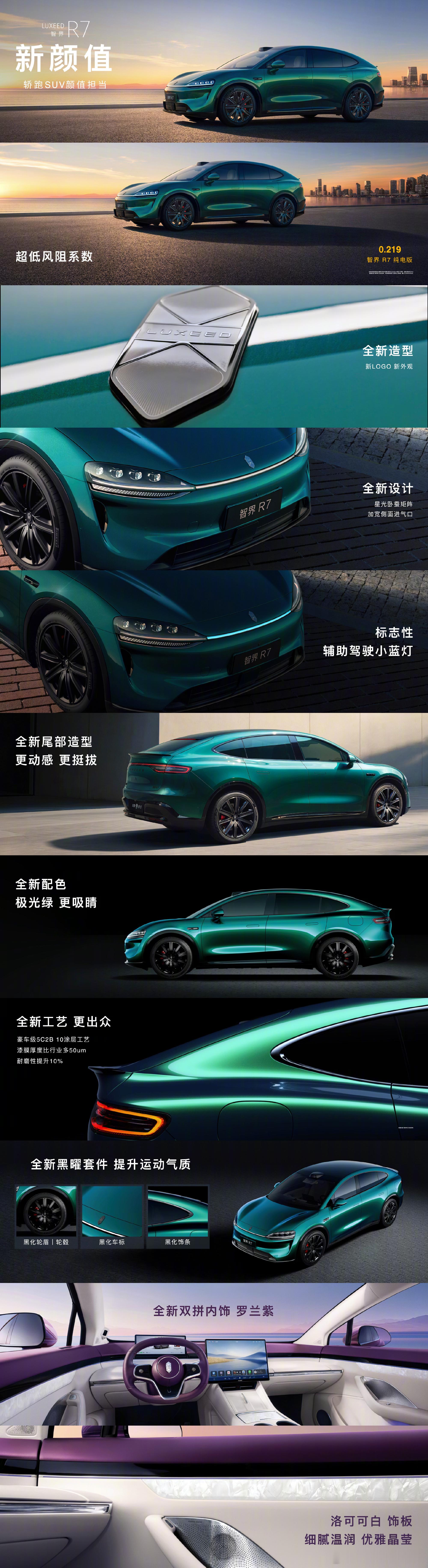 全新智界 R7 进行了全面进化，在外观、舒适、智能、性能上都进行了升级。全新造型