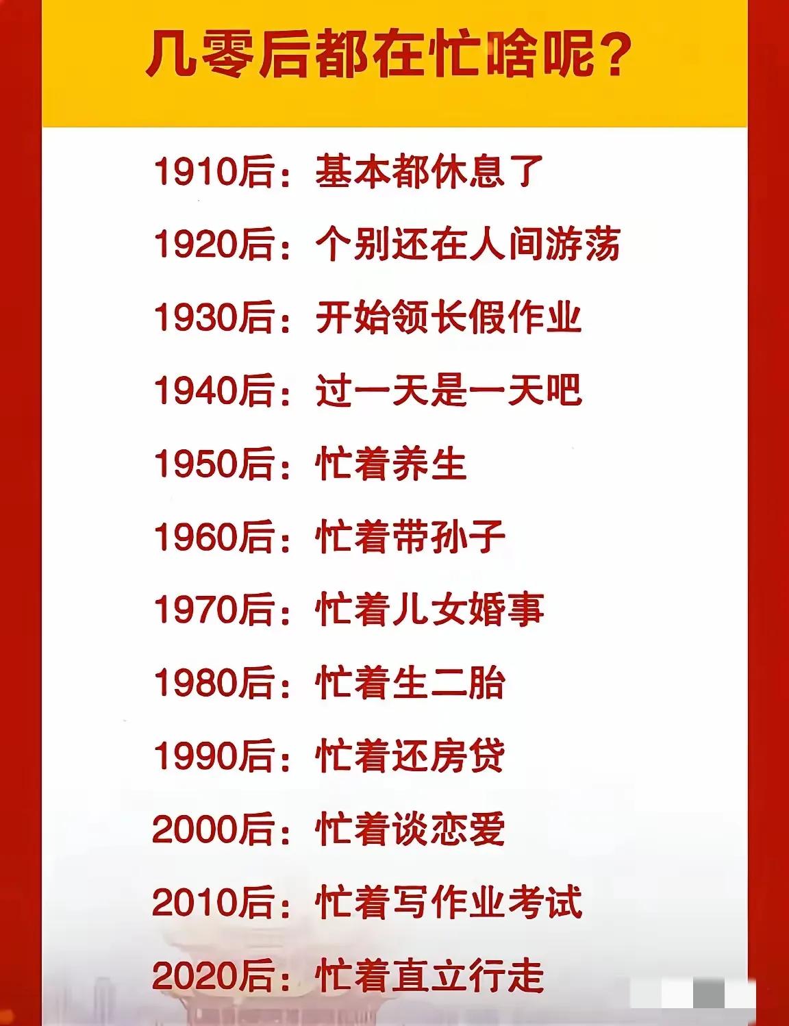 几零后们都在忙着干啥呢？70后忙着儿女婚事，不过八零后都快不能生二胎了吧？