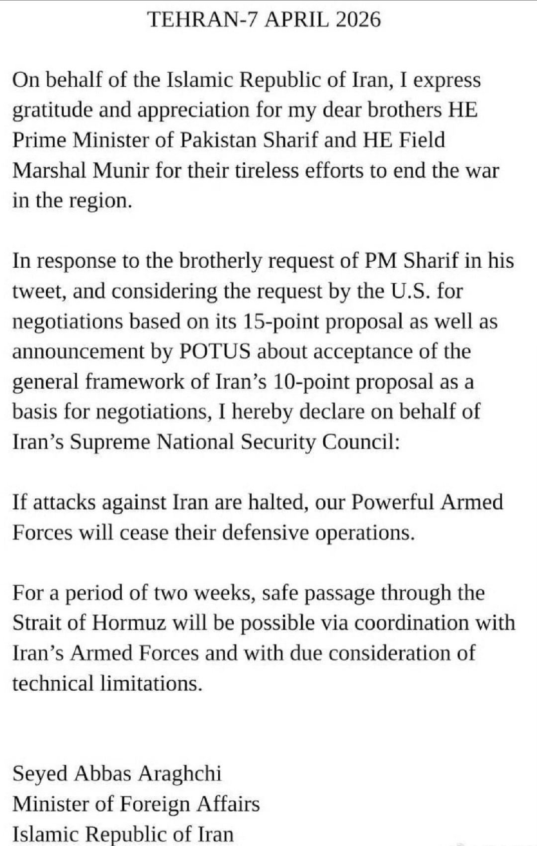 美以伊冲突 【伊朗外长宣布，允许船只在未来两周内安全通过霍尔木兹海峡。】 