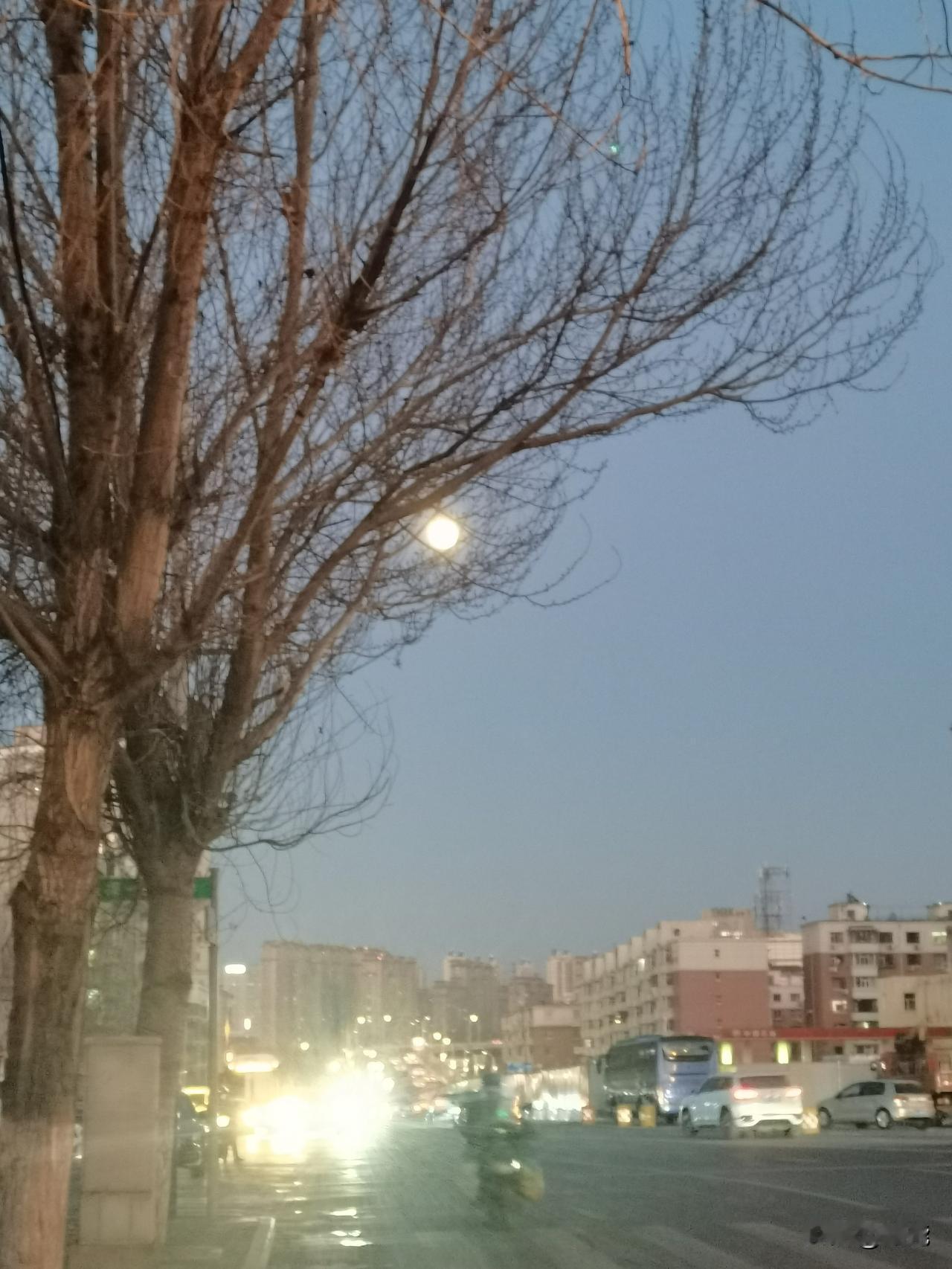 冬日下班，下午4点多钟，月亮就和大家相见了。