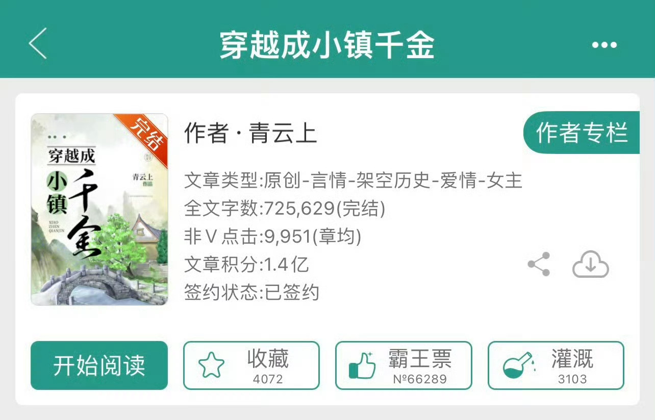 小说推荐：《穿越成小镇千金》 作者:青云上简评：明艳洒脱商户女vs冷清帅气小铁匠