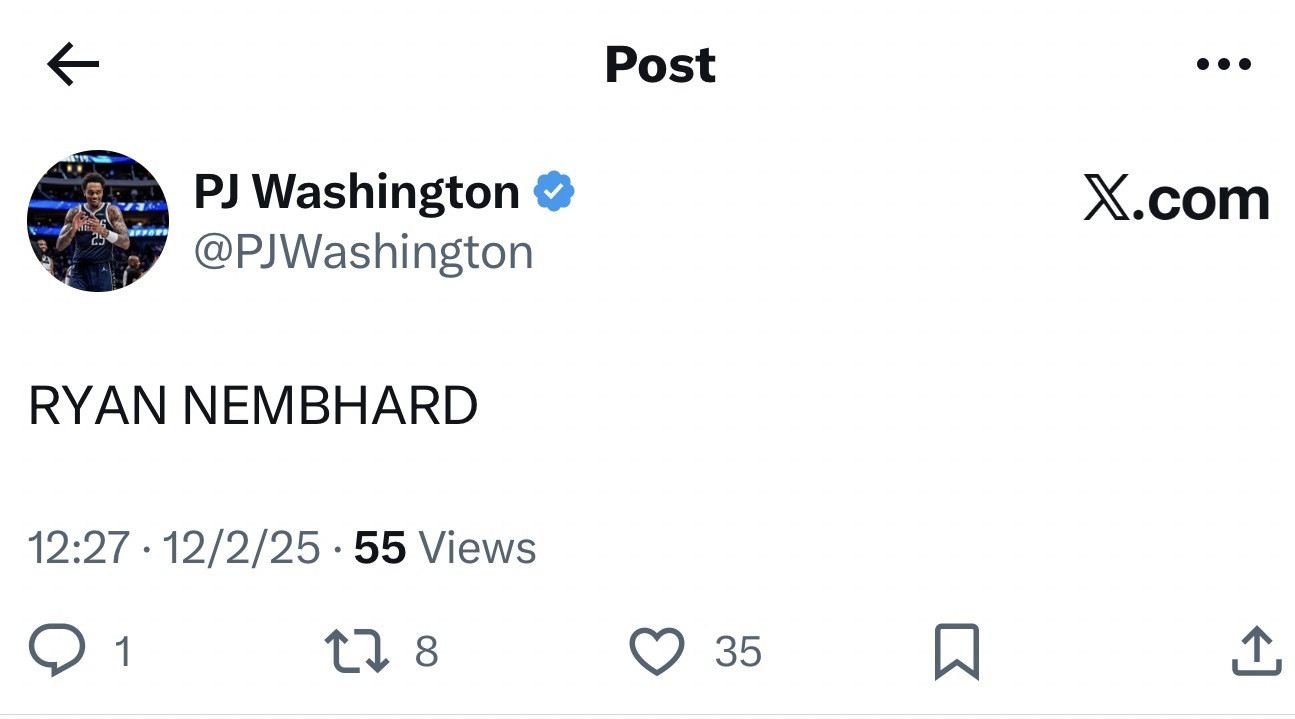 🉑赛后又发推：RYAN NEMBHARD独行侠战胜掘金