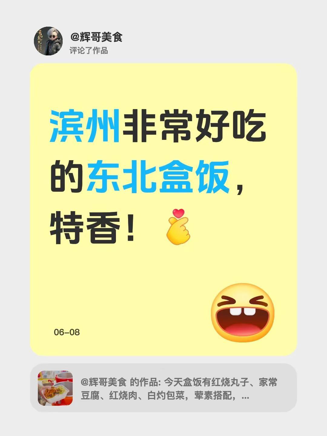 我评论了@辉哥美食 的作品：滨州非常好吃的东北盒饭，特香！