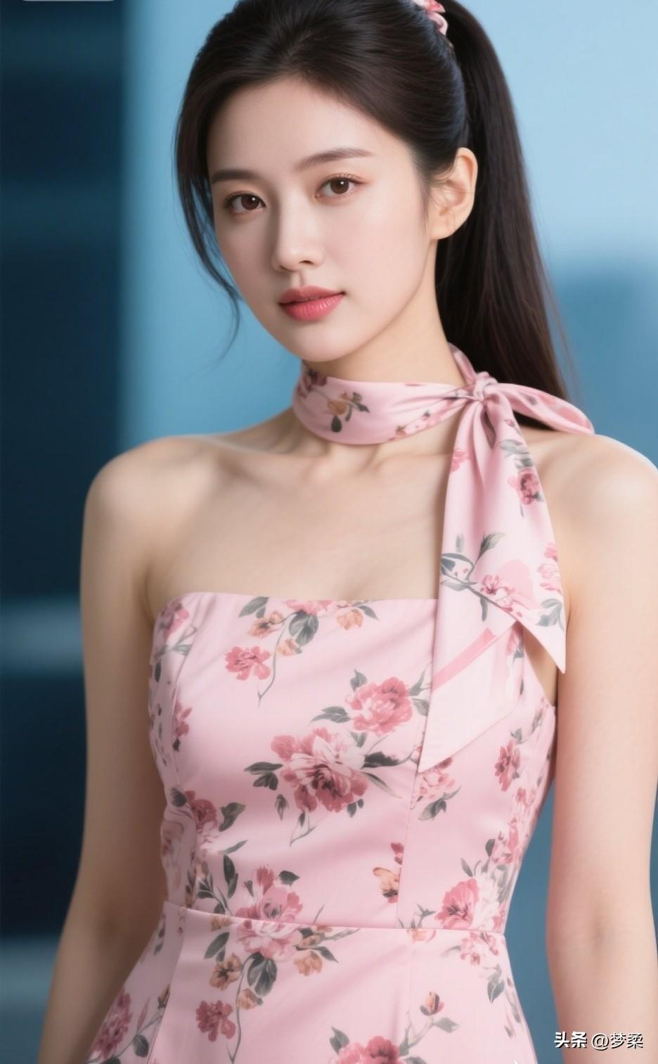 温柔粉裙少女，甜美可人，清新自然！