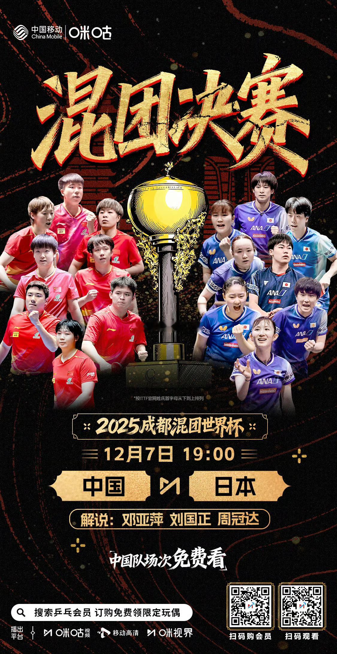 2025成都混团世界杯2025年12月7日，乒乓球成都混合团体世界杯结束第二场半
