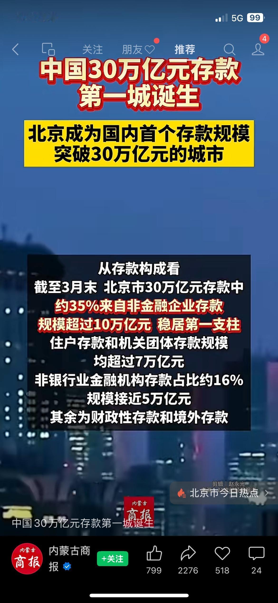 全国首个！北京住户+企业存款突破30万亿，资金实力拉满
国内资金第一城诞生！北京