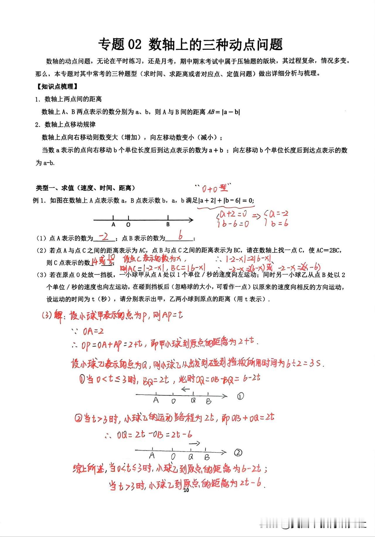 【七年级上册数学培优: 数轴上的三种动点问题】
类型一:求值（速度、时间、距离）