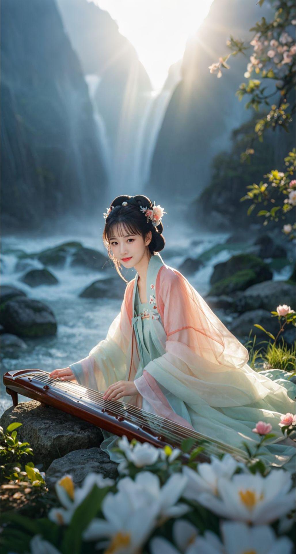 AI扩图 AI琴音山水佳人