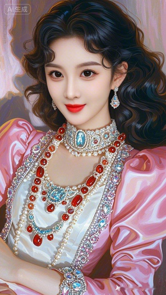 梦幻少女，红唇蓝宝石，华丽珠宝，优雅动人！