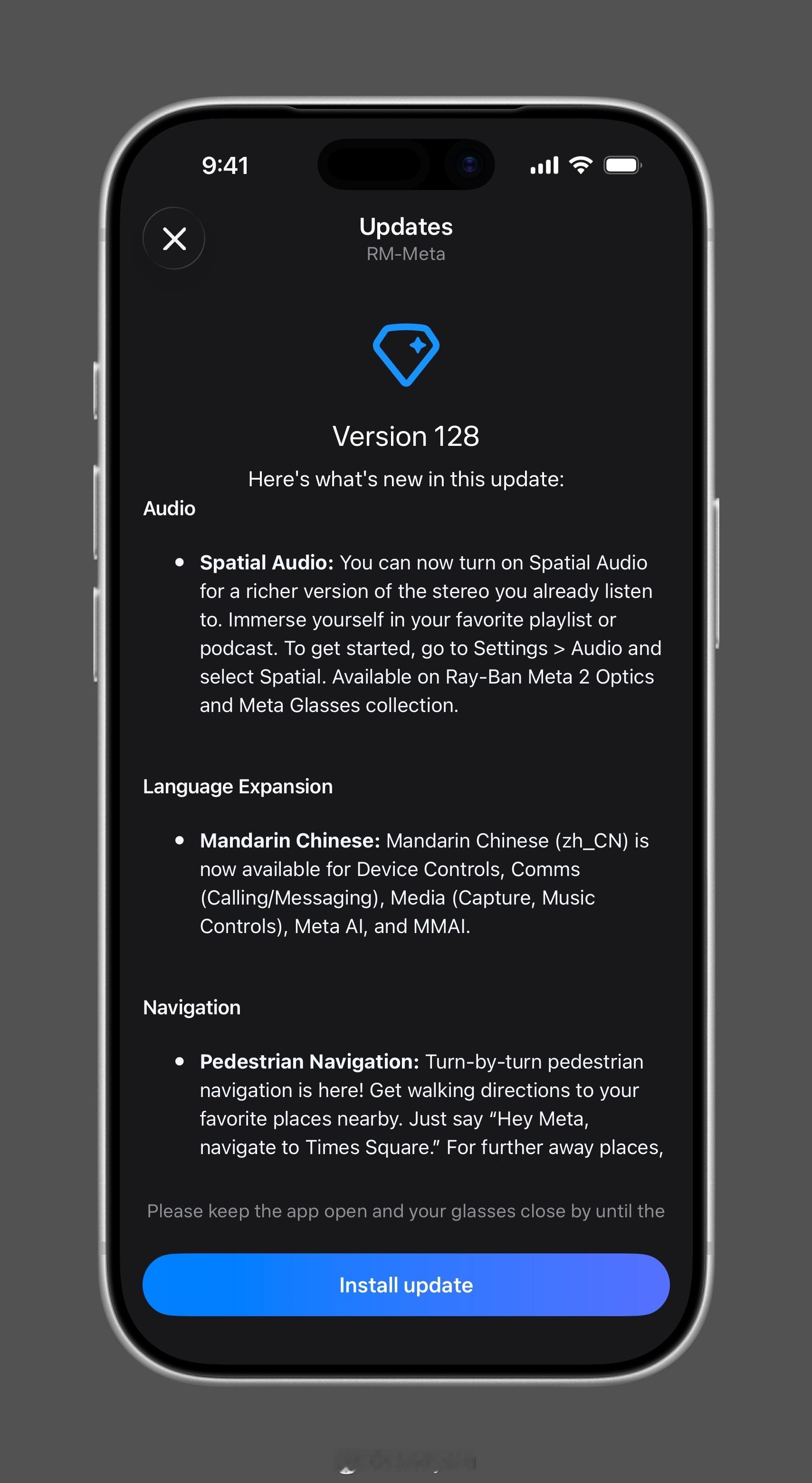 Ray-Ban Meta 的 Version 128 更新来了，重中之重是普通话