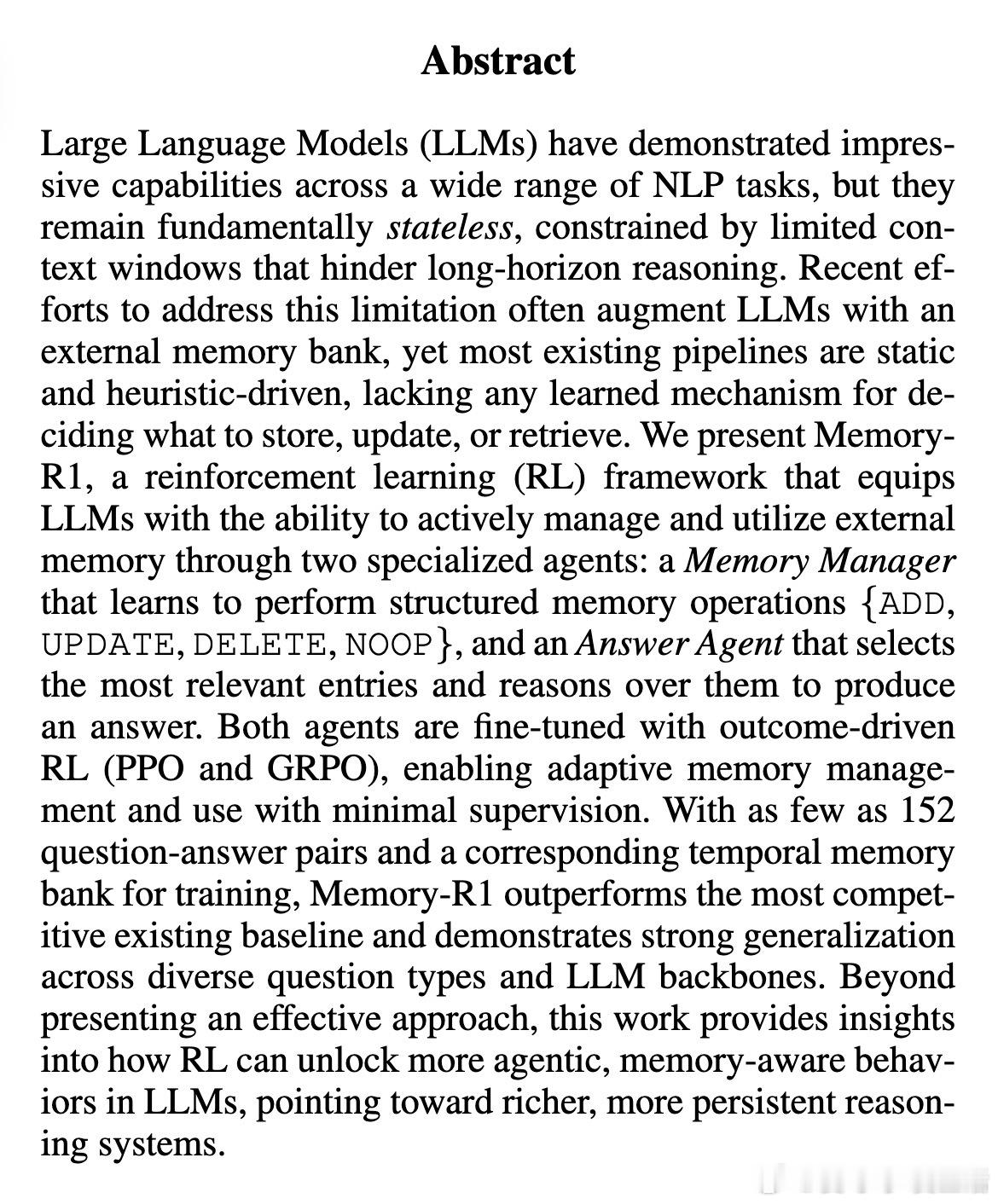 [CL]《Memory-R1: Enhancing Large Language