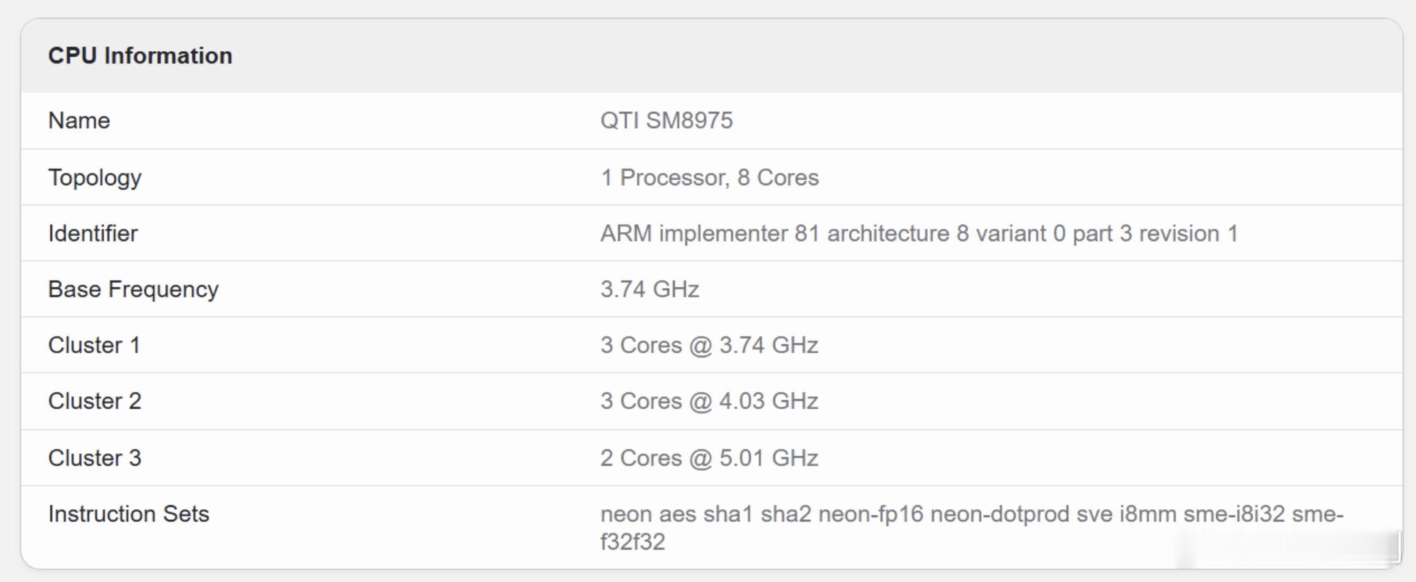 Geekbench跑分数据库中，出现SM8975（骁龙8EE6）规格：台积电2n