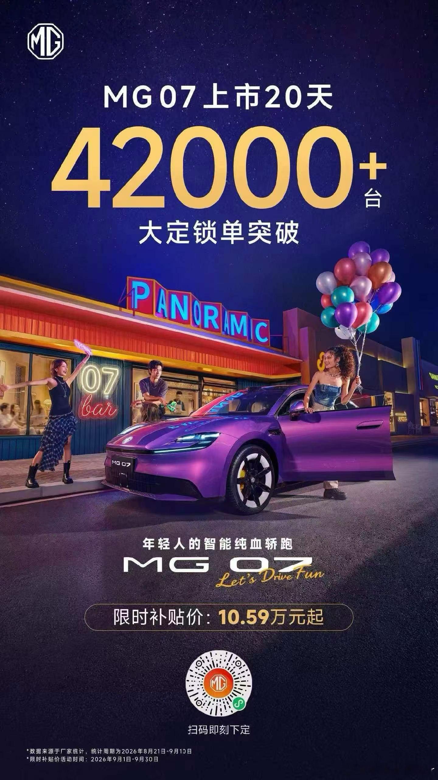 MG07 上市20天大定锁单突破42000+限时补贴价10.59万元起年轻人的智