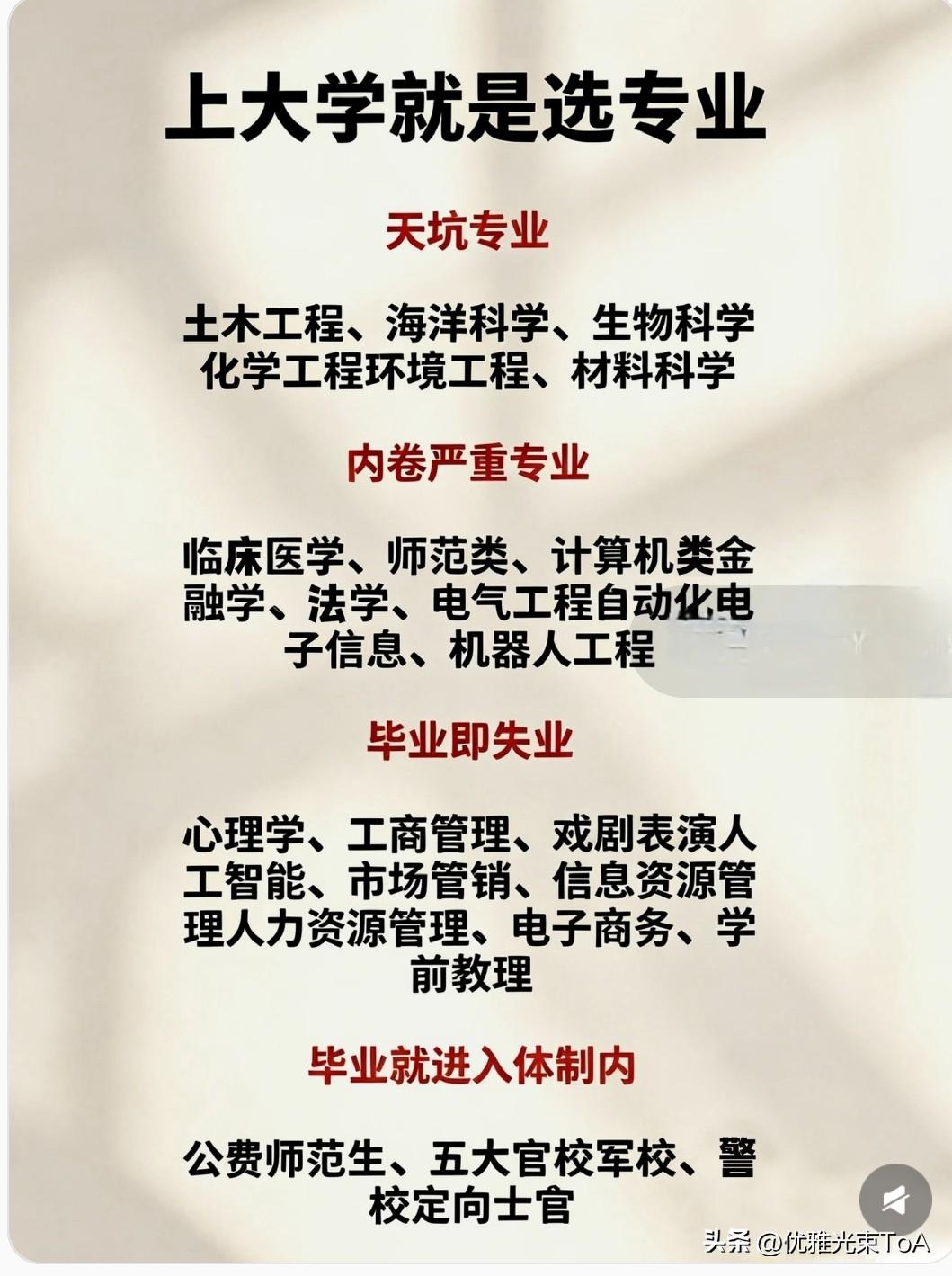 上大学选专业，这几类坑别踩！选对直接少走4年弯路☞☞☞
 
上大学选专业太关键了