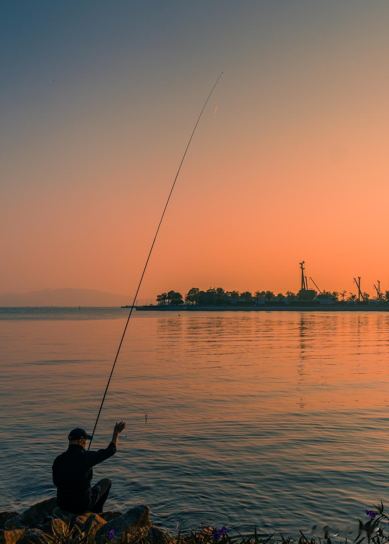 垂钓
海边夕阳映红霞，垂钓悠然得小鱼。
金鳞跃起波光闪，晚风轻拂笑语呼。
[20