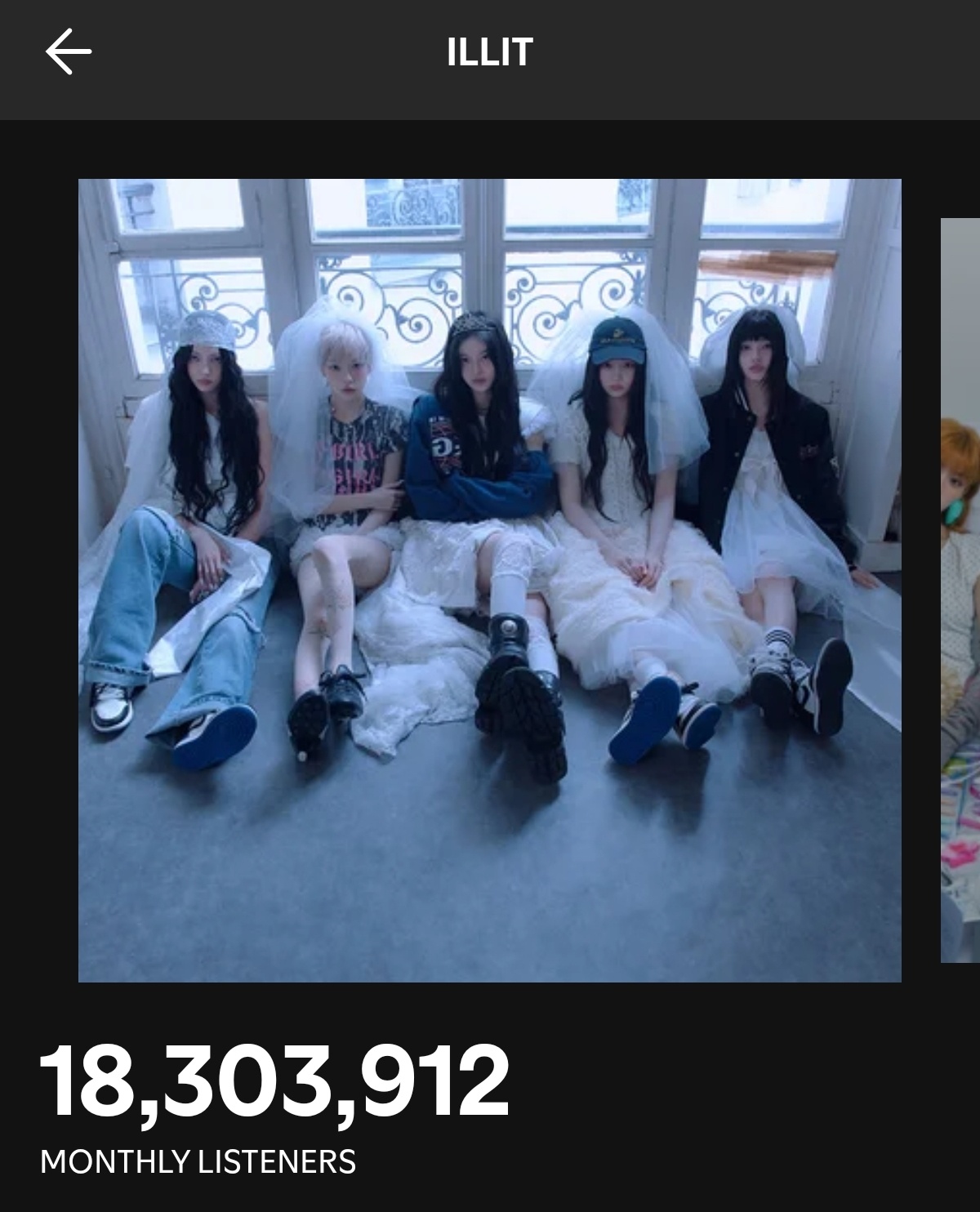 ILLIT Spotify月听众突破1️⃣8️⃣0️⃣0️⃣万，创下自身职业生涯