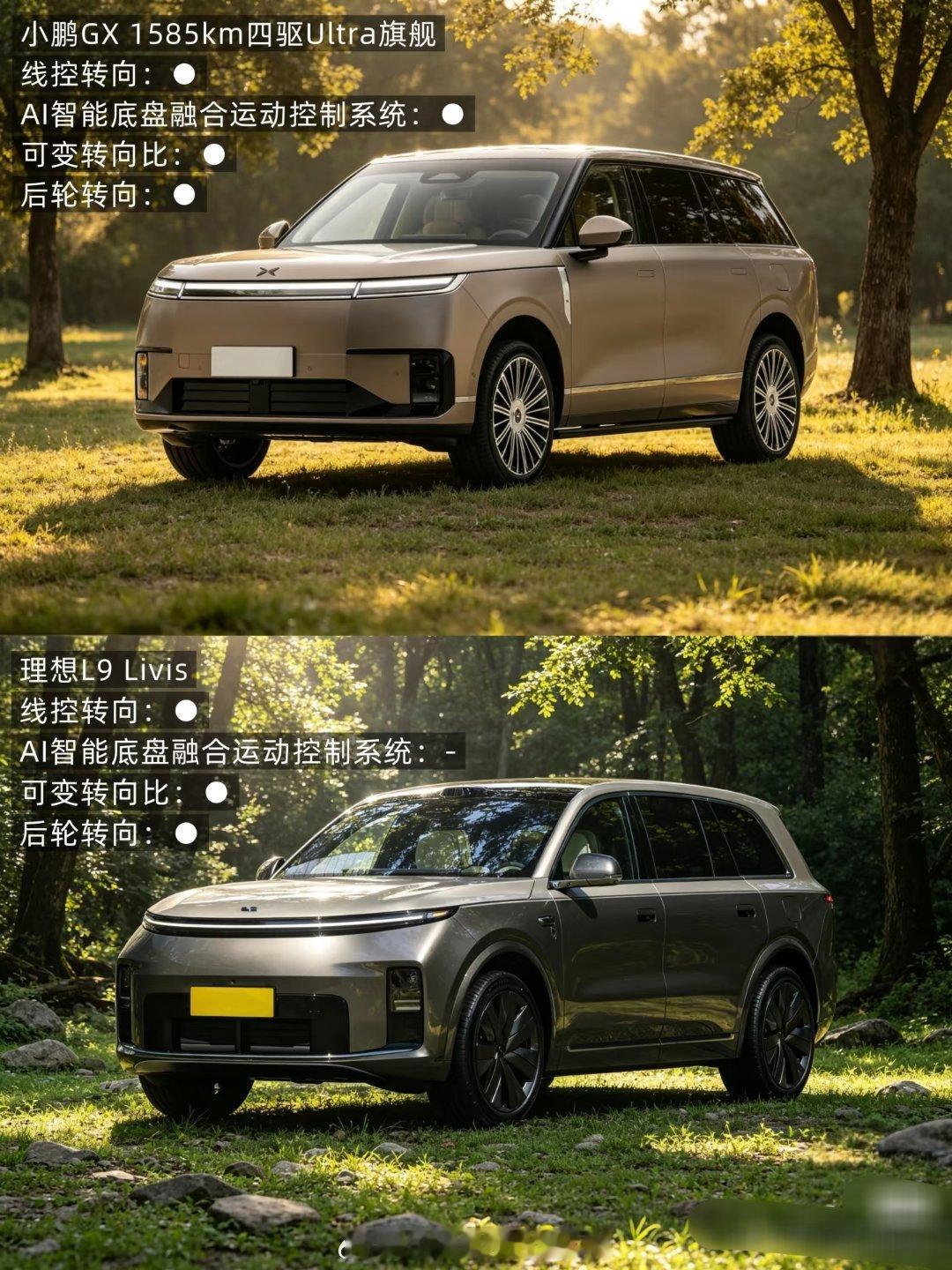 小鹏gx底盘和理想L9 levis对比。✅小鹏GX前双叉臂+后H臂多连杆悬架配上