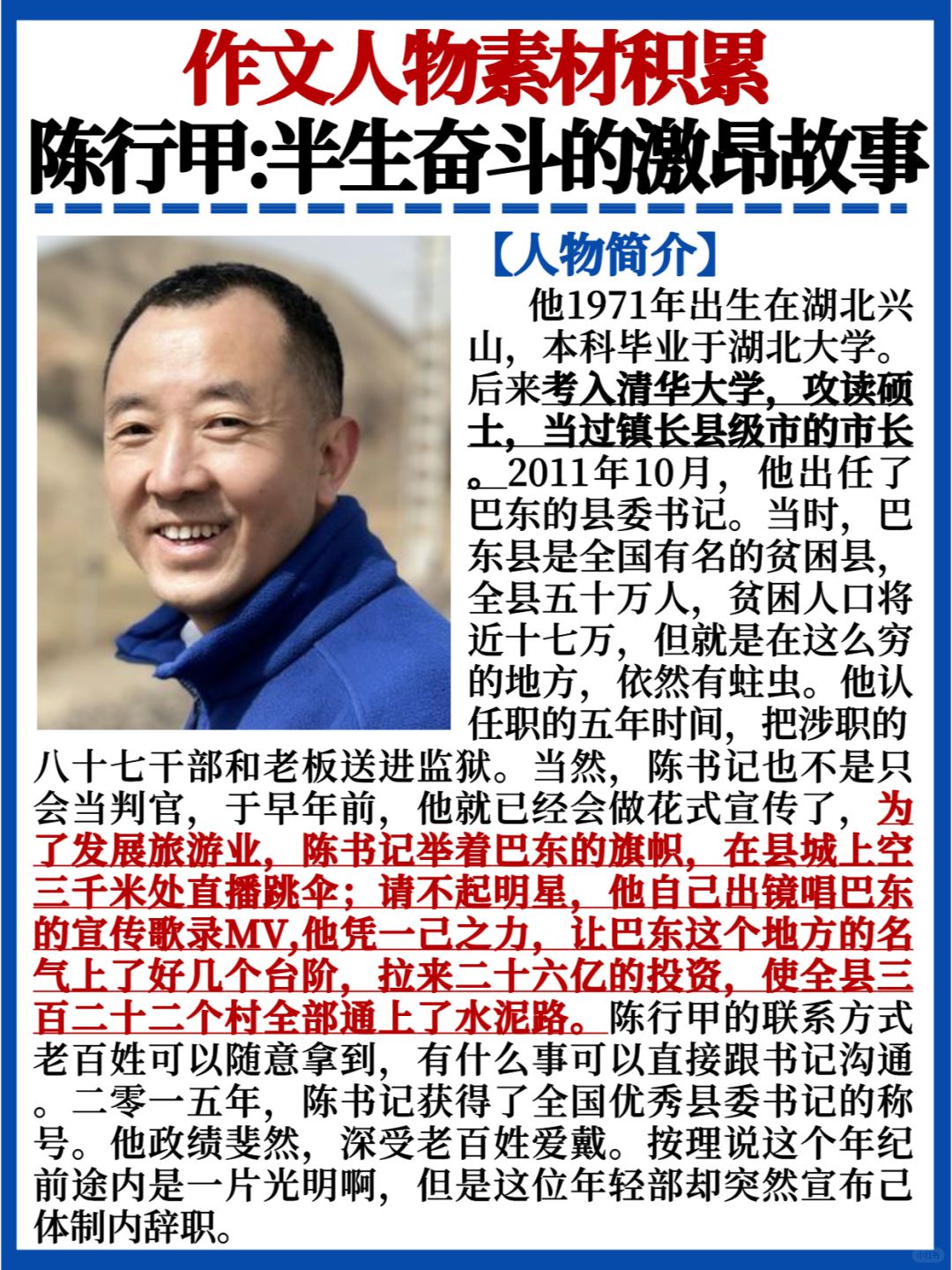 作文人物素材✅陈行甲｜半生奋斗的激昂故事