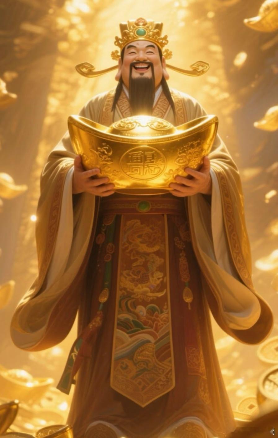 财神爷捧着金元宝来给大家送财了，大家接不接呀？点赞接财神。下半年盆满钵满。 ​​
