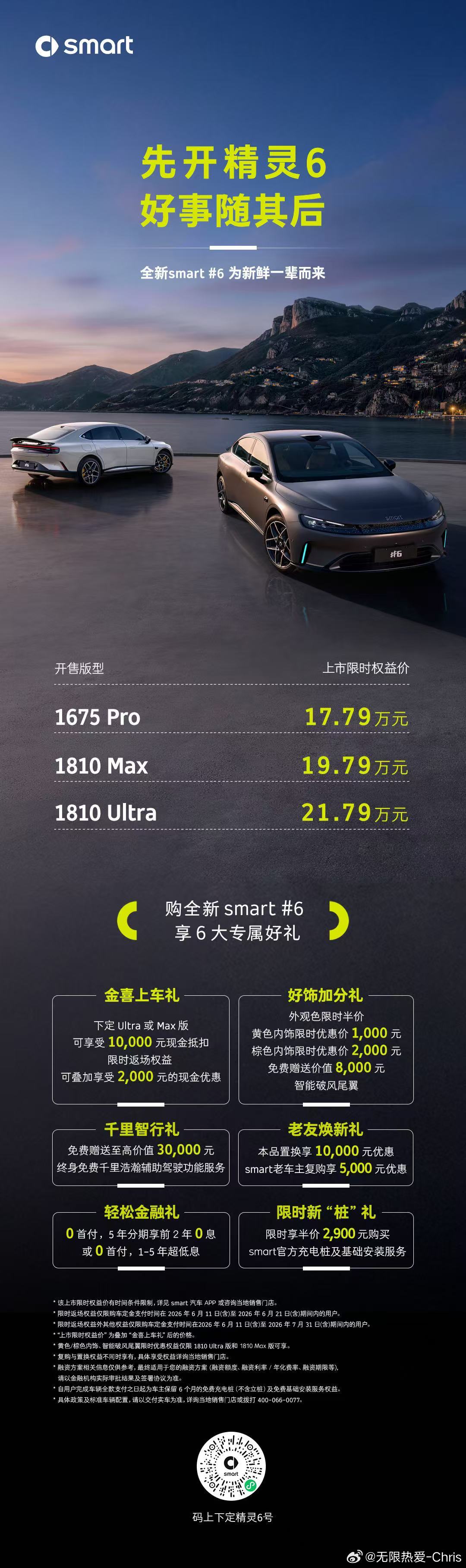 先开精灵6，好事随其后全新Smart精灵6号  惊喜上市限时权益价17.79万元