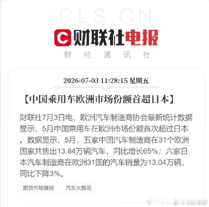 中国汽车在欧洲市场销量首超日本属实扬眉吐气！5 月欧洲最新销量出炉：比亚迪、上汽